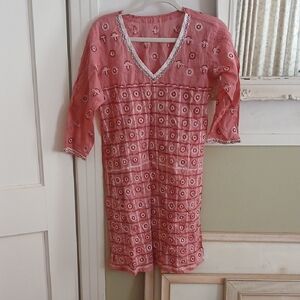 Chic Embroidered Women's Tunic in Coral